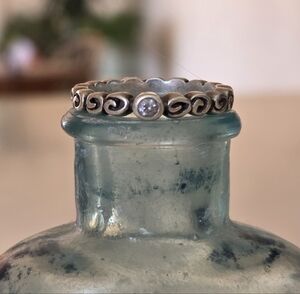 Retired Pandora Silver Swirl Ring with Clear Stone
